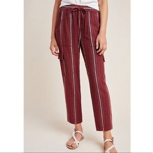 Anthropologie + Sanctuary Rust Stripe Linen Blend Crop Drawstring Pants Sz S